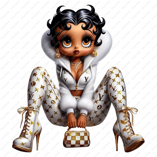 Baddie Boop, Black Betty Boop, clip art, Gold and white, Betty Boop, DTF png, Tumbler wrap