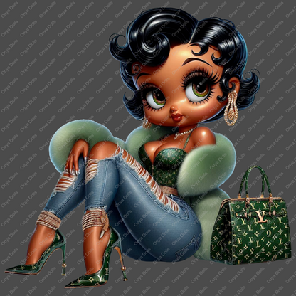 Baddie Boo, classy, clip art, fashion girl, sublimation, DTF, cricut, silhouette, fur coat, tumbler wrap, planner