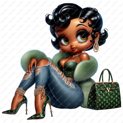 Baddie Boo, classy, clip art, fashion girl, sublimation, DTF, cricut, silhouette, fur coat, tumbler wrap, planner