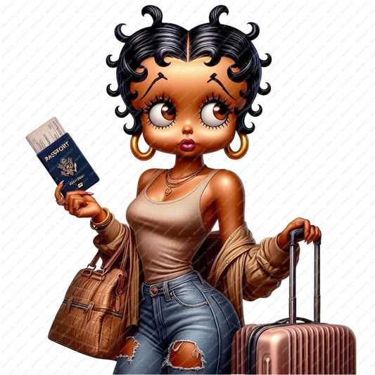 Betty Boop loves to travel, Vacation, PNG, afro Betty boop, sublimation