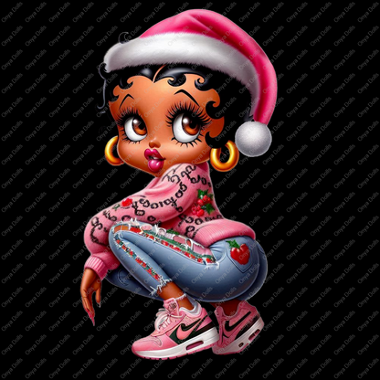 Baddie Boop Christmas, classy, african american woman, melanin, afro boop, Pretty in Pink png, sublimation, High-resolution png,