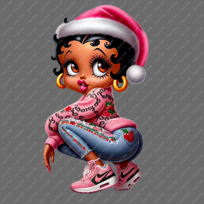 Baddie Boop Christmas, classy, african american woman, melanin, afro boop, Pretty in Pink png, sublimation, High-resolution png,