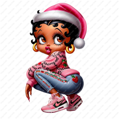 Baddie Boop Christmas, classy, african american woman, melanin, afro boop, Pretty in Pink png, sublimation, High-resolution png,