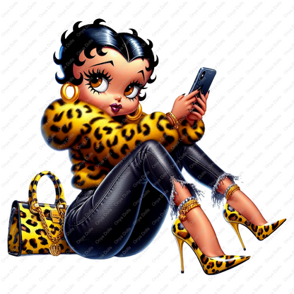 Betty Boop PNG, Yellow Leopard Jacket and matching purse