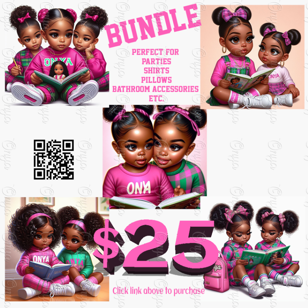 Onya Loves to read, Pink plaid, children, kids, melanin, dolls, png