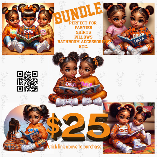 Onya Loves to read, Orange plaid, children, kids, melanin, dolls, png