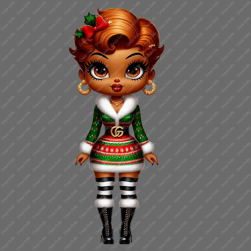 Baddie Boop Christmas, Ginger,Gingerbread, melanin woman, santas helper, planner png, tumbler wrap png, sublimation, High-resolution png