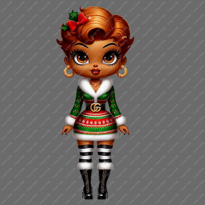 Baddie Boop Christmas, Ginger,Gingerbread, melanin woman, santas helper, planner png, tumbler wrap png, sublimation, High-resolution png