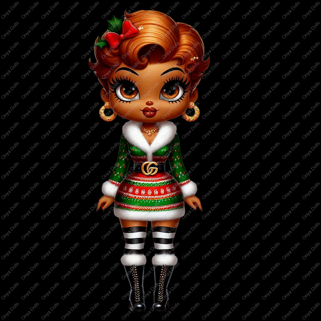 Baddie Boop Christmas, Ginger,Gingerbread, melanin woman, santas helper, planner png, tumbler wrap png, sublimation, High-resolution png