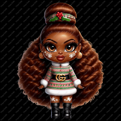 Baddie Boop Christmas, Ginger,Gingerbread, melanin woman, santas helper, planner png, tumbler wrap png, sublimation, High-resolution png