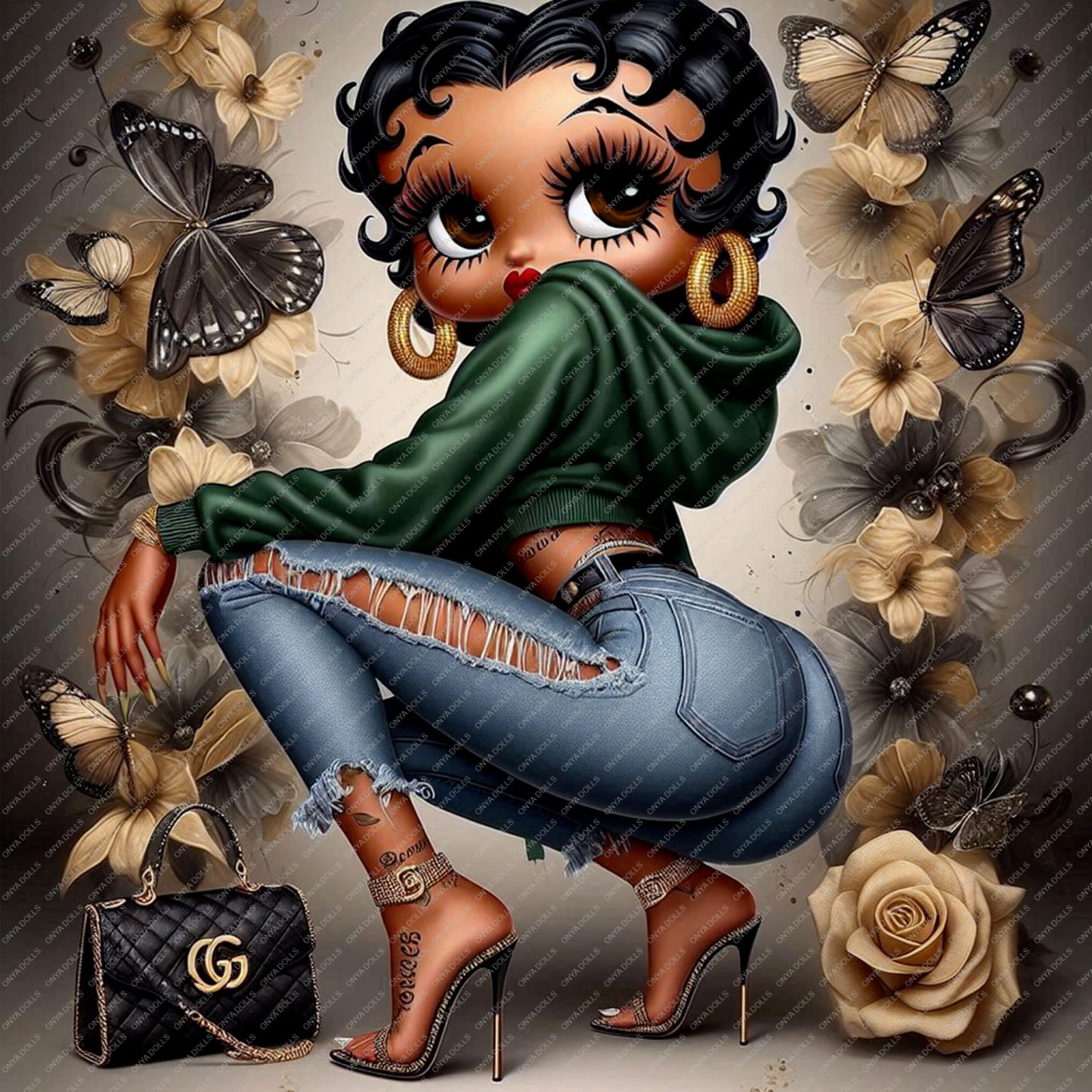 Baddie Boo, Betty Boop, PNG, afro Betty boop, sublimation, High-quality png, tumbler wrap