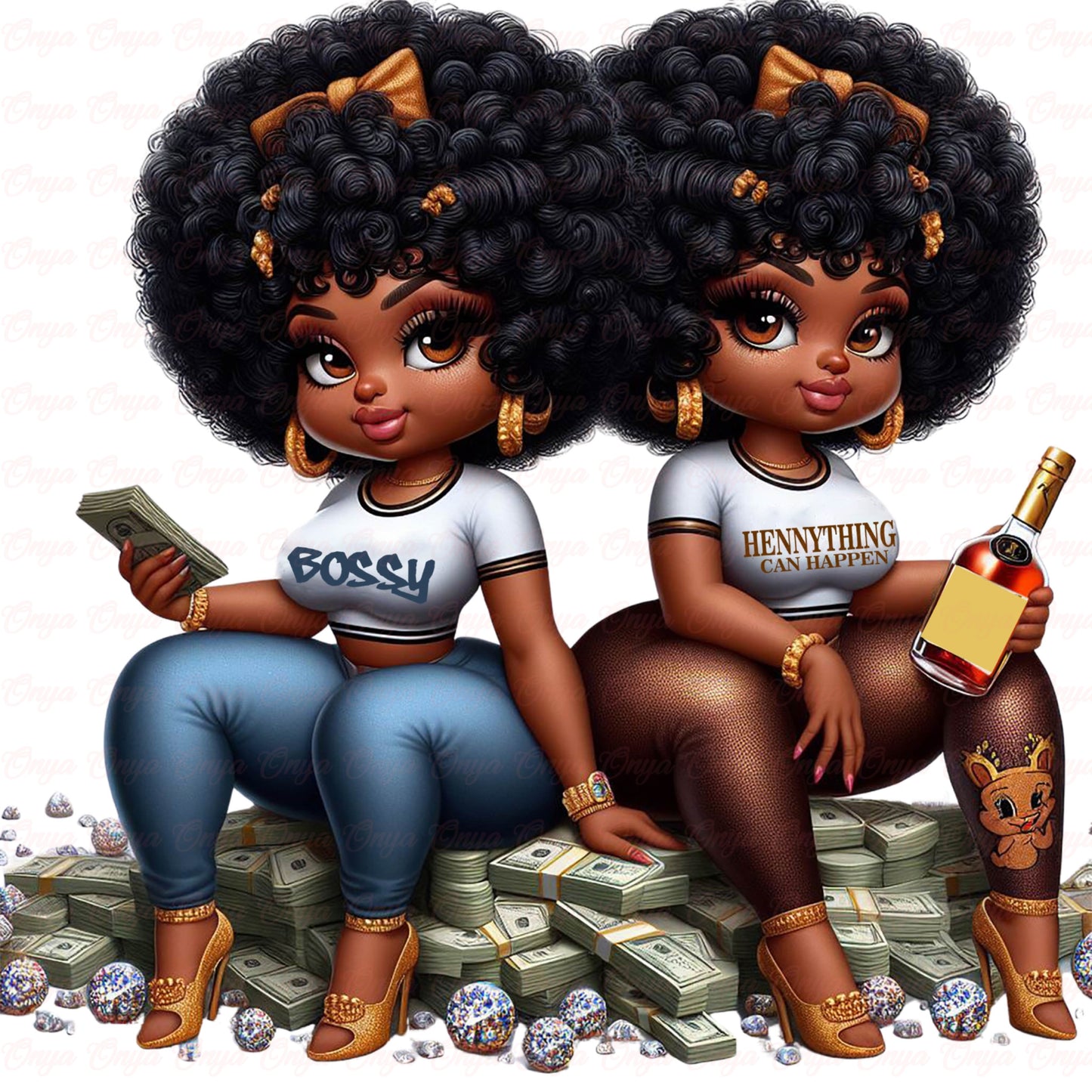 ONYA Twins, Baddie Boos, Black girl, Digital Doll, melanin woman, queen, High quality, transparent png