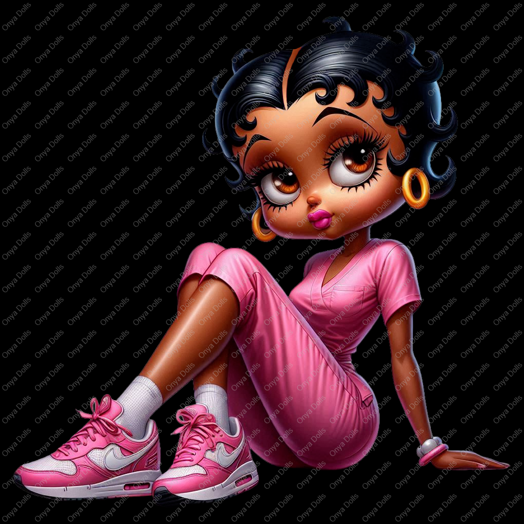 Nurse Betty Boop, medical nurse in pink, LPN, CNA, african american woman, PNG