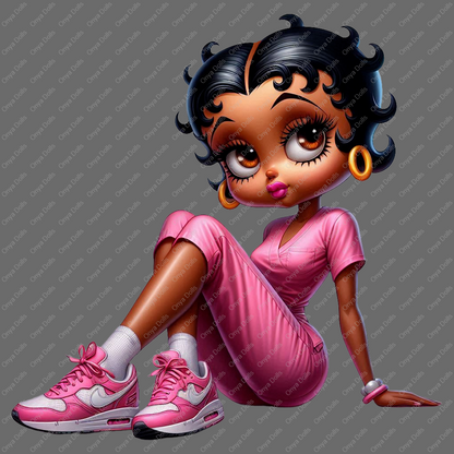 Nurse Betty Boop, medical nurse in pink, LPN, CNA, african american woman, PNG