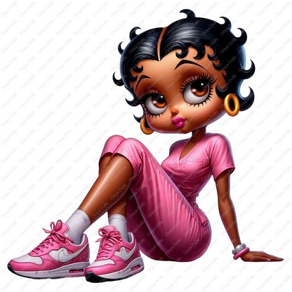 Nurse Betty Boop, medical nurse in pink, LPN, CNA, african american woman, PNG