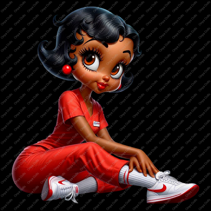 Nurse Betty Boop, medical nurse in red, LPN, CNA, african american woman, PNG