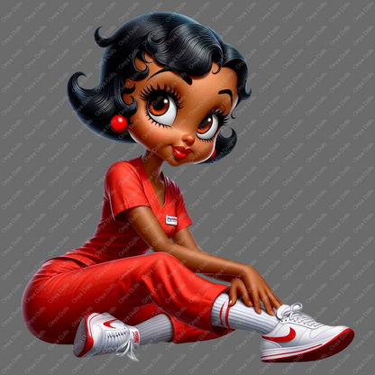 Nurse Betty Boop, medical nurse in red, LPN, CNA, african american woman, PNG