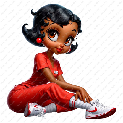 Nurse Betty Boop, medical nurse in red, LPN, CNA, african american woman, PNG