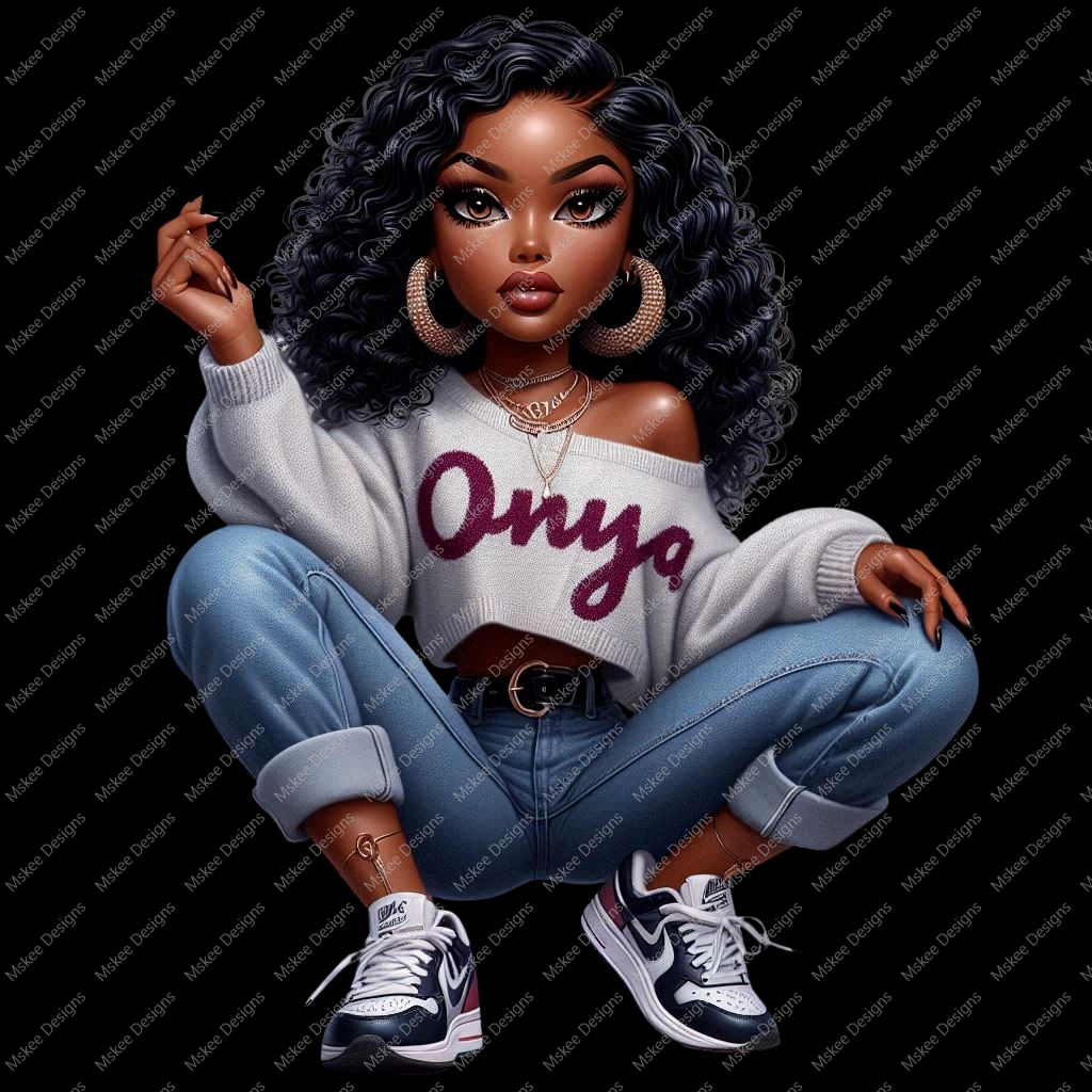 Onya Doll in grey off shoulder sweater, PNG, sublimation