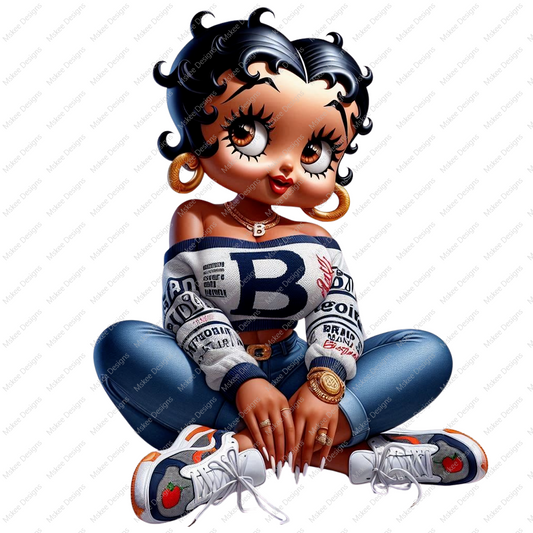 Betty Boop in off shoulder sweater and sneakers, Varsity, PNG, afro Betty boop