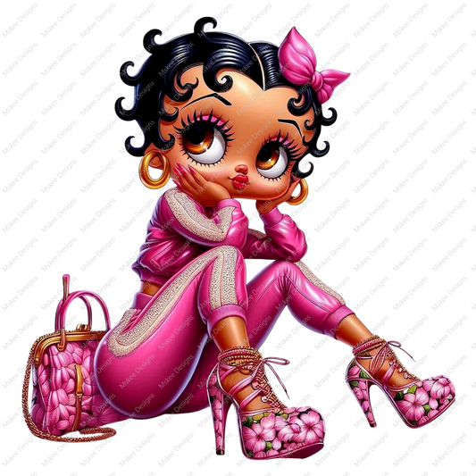 Betty Boop is pretty in pink, high heels and purse, PNG, afro Betty boop