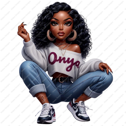 Onya Doll in grey off shoulder sweater, PNG, sublimation