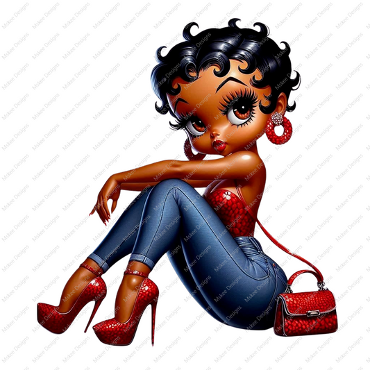 Betty Boop in Red, PNG, afro Betty boop, sublimation, tumbler wrap, Planner template