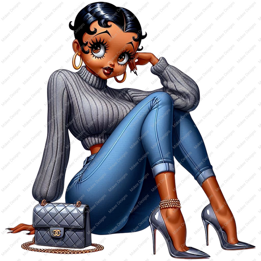 Betty Boop, Sitting Pretty in Grey Sweater and Heels, PNG