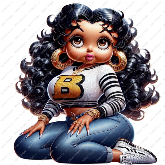 Betty Boop in grey sweater, and heels, PNG,  plus size afro Betty boop