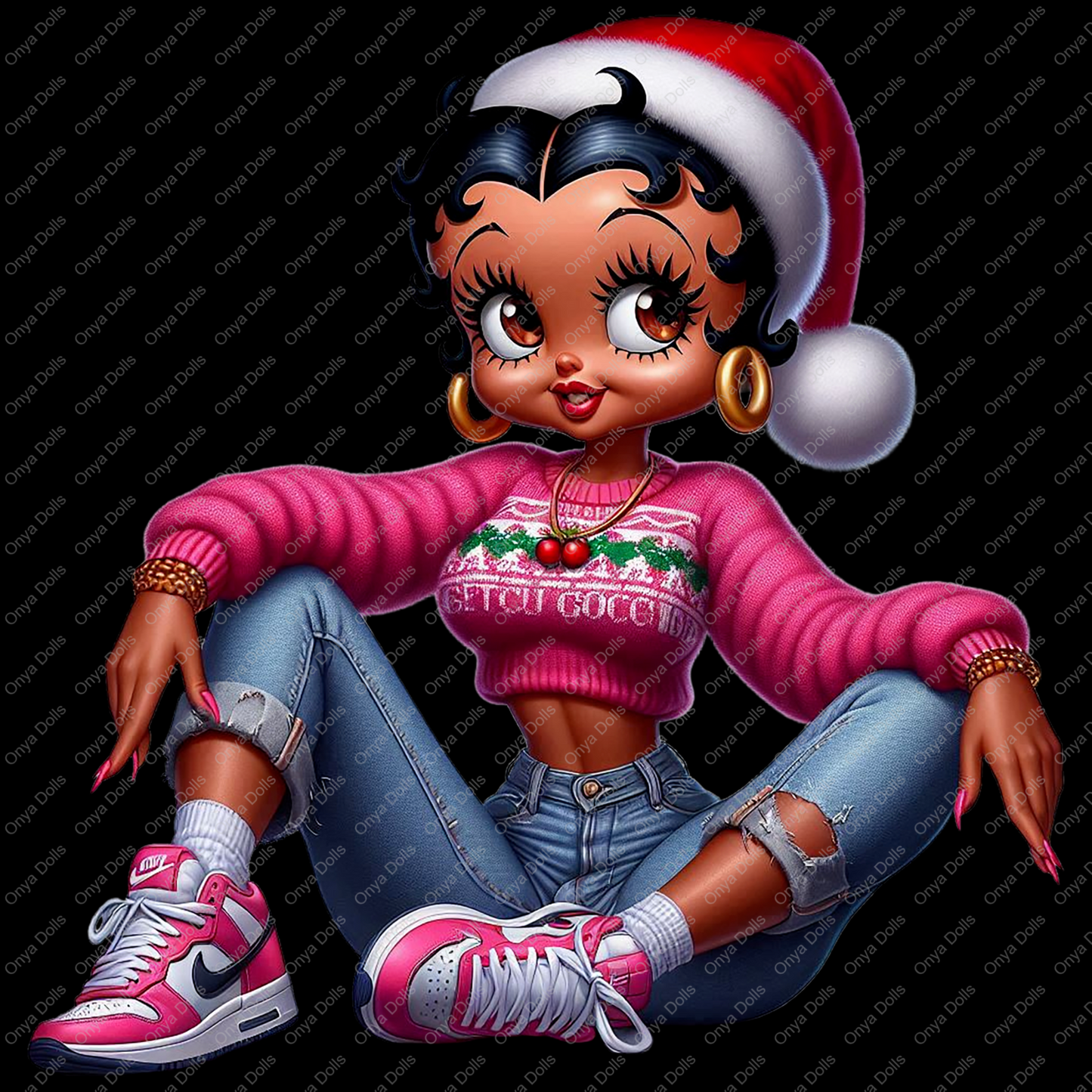 Baddie Boop Christmas, classy, african american woman, melanin, afro boop, Pretty in Pink png, sublimation, High-resolution png,