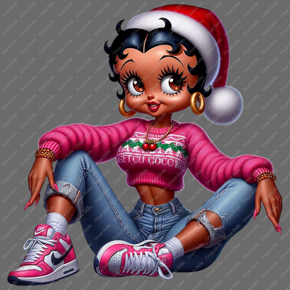 Baddie Boop Christmas, classy, african american woman, melanin, afro boop, Pretty in Pink png, sublimation, High-resolution png,