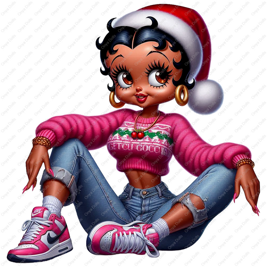 Baddie Boop Christmas, classy, african american woman, melanin, afro boop, Pretty in Pink png, sublimation, High-resolution png,