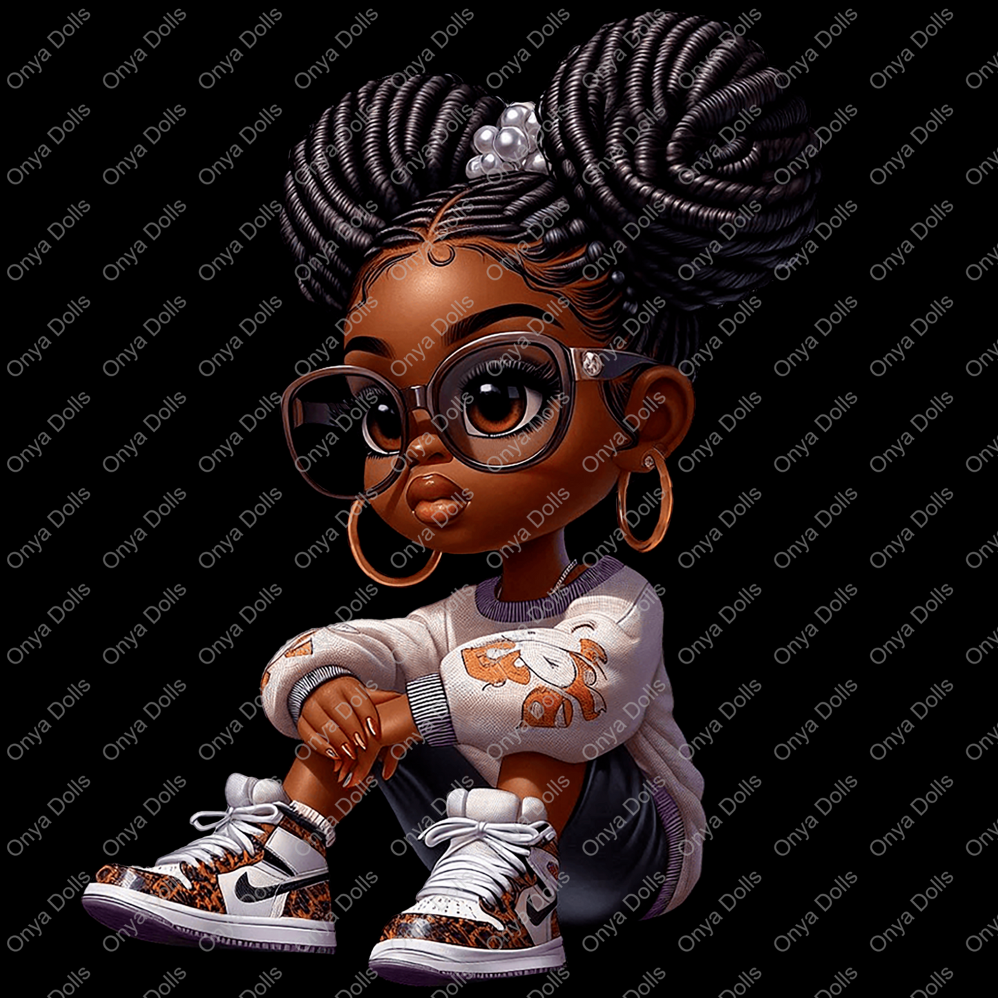 Onya, cute, smart girl, glasses, afro puffs, sublimation, PNG