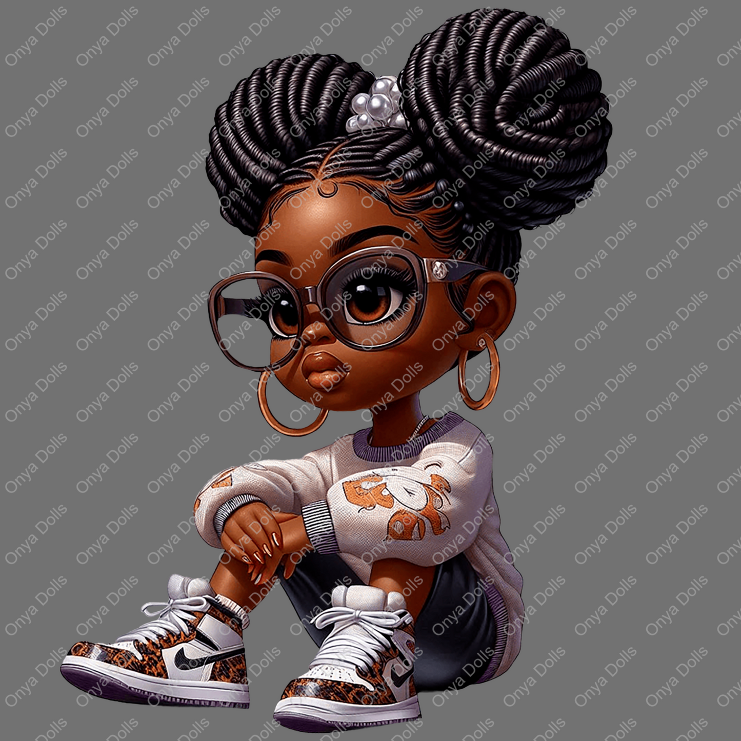 Onya, cute, smart girl, glasses, afro puffs, sublimation, PNG