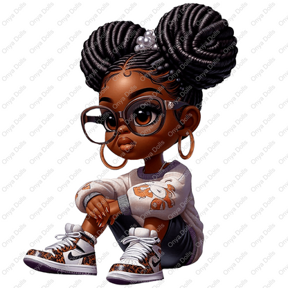 Onya, cute, smart girl, glasses, afro puffs, sublimation, PNG