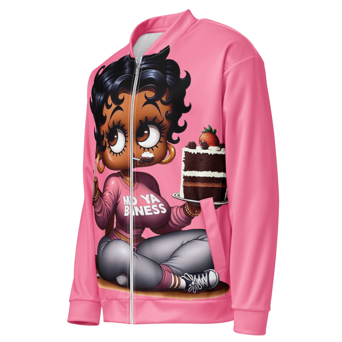 Mind Ya Business, eating cake graphic Unisex Bomber Jacket