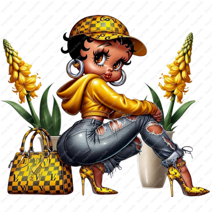 Baddie Boo, Betty Boop, PNG, afro Betty boop, sublimation, High-quality png, tumbler wrap