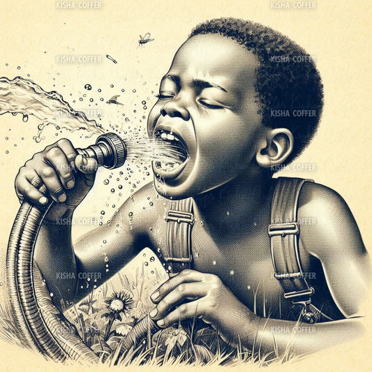 Drinking water from the water hose, little bot, melanin, High quality png