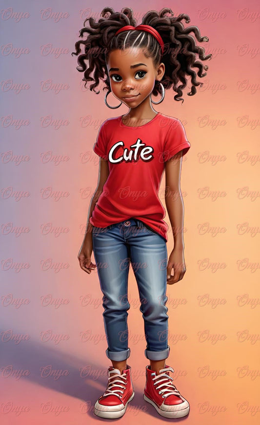 ONYA, Cute little girl, kids, Digital Doll, melanin, High quality png