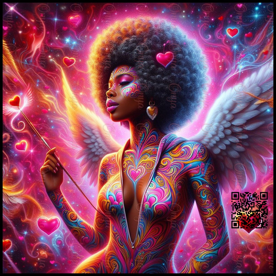 Cupid woman in pink, melanin, High quality png