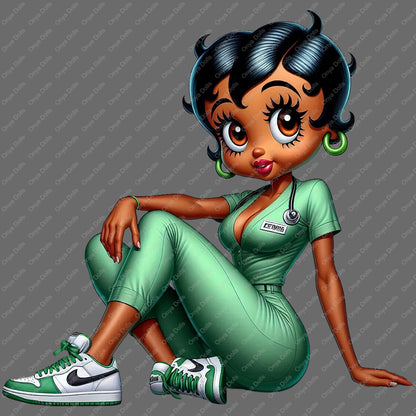 Nurse Betty Boop, medical nurse, LPN, CNA, african american woman, melanin, afro boop, sublimation, High-quality png