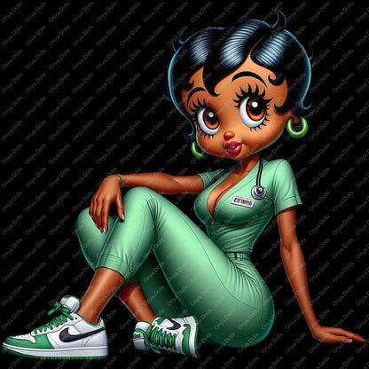 Nurse Betty Boop, medical nurse, LPN, CNA, african american woman, melanin, afro boop, sublimation, High-quality png