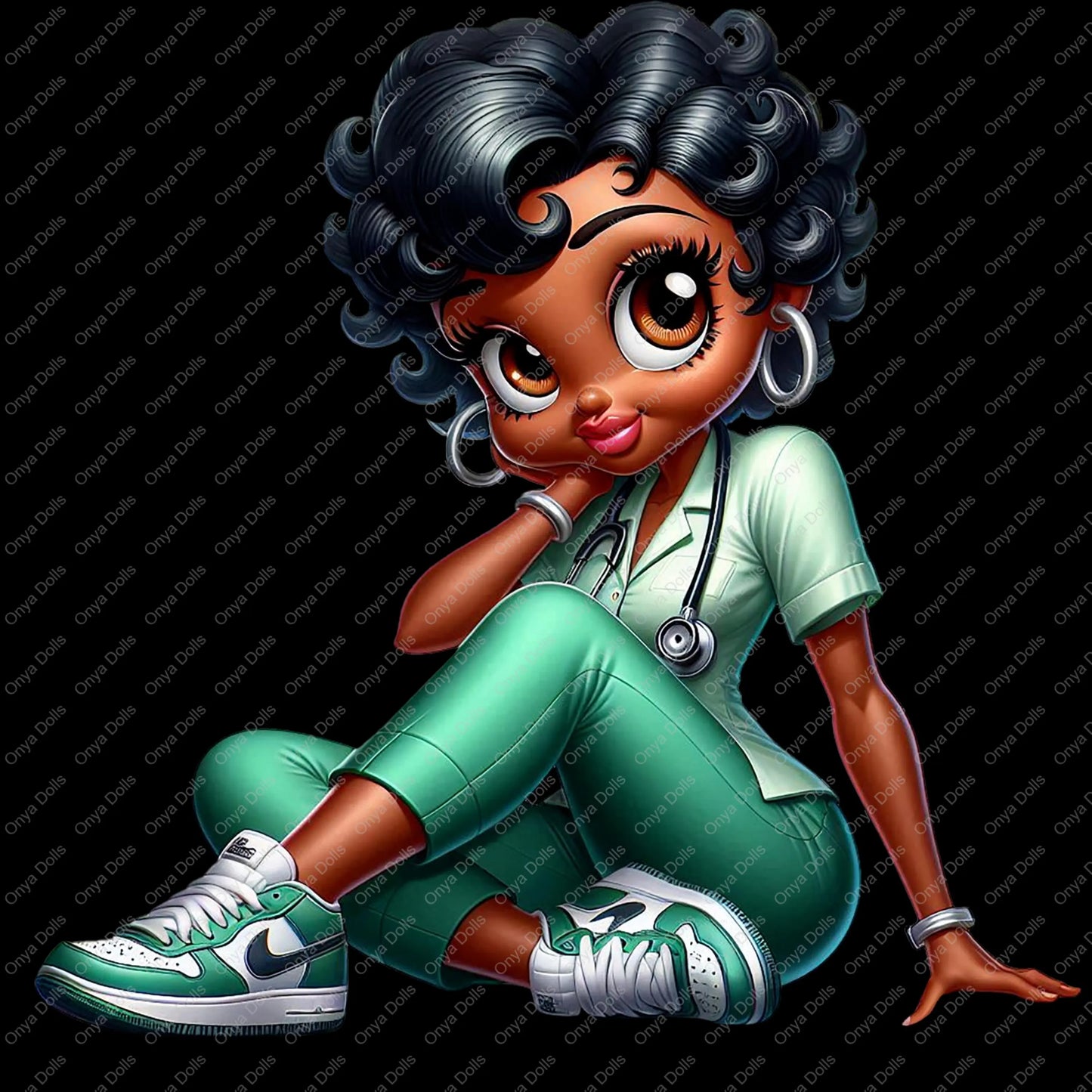 Nurse Betty Boop, medical, CNA, african american woman, melanin, afro boop, sublimation, High-quality png