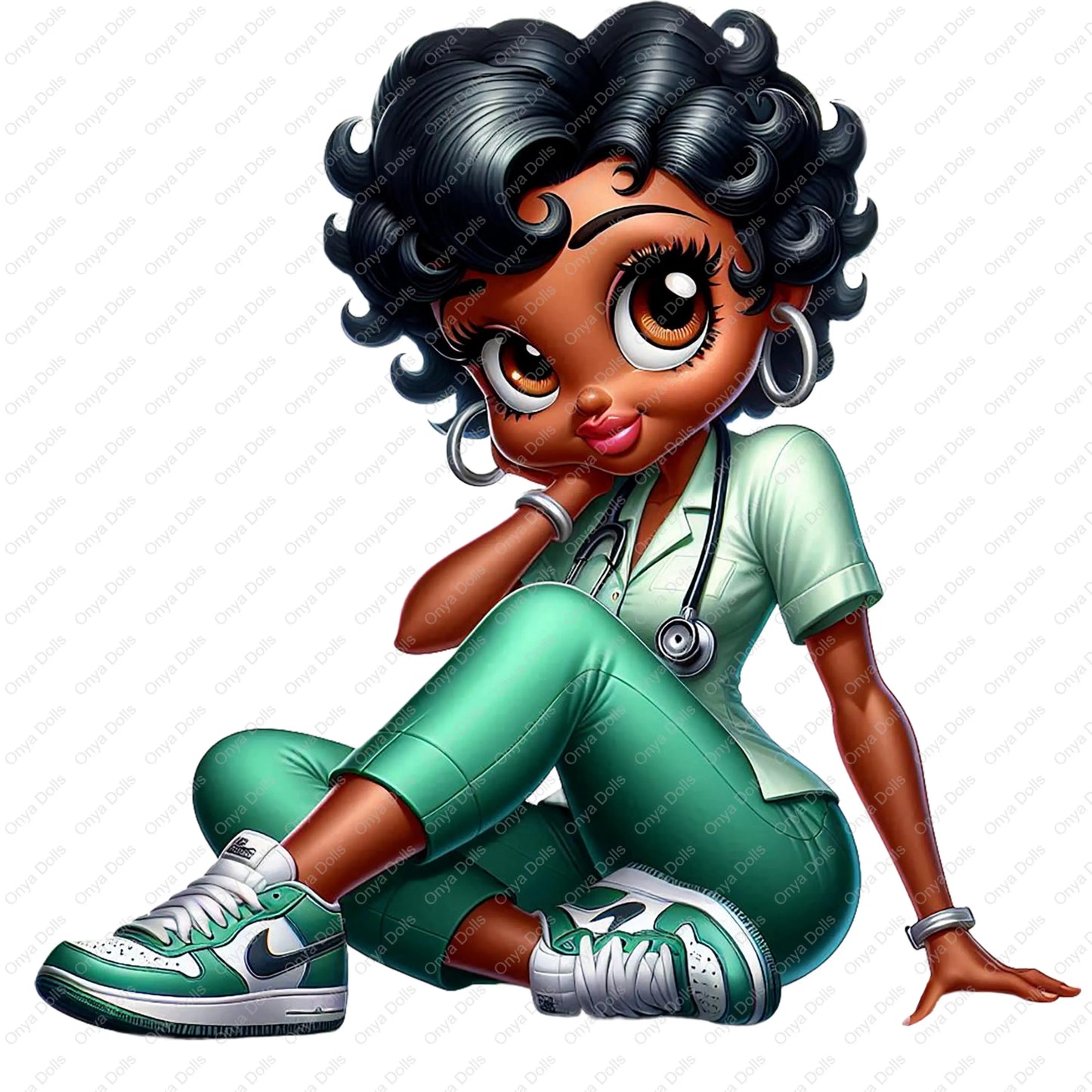 Nurse Betty Boop, medical, CNA, african american woman, melanin, afro boop, sublimation, High-quality png