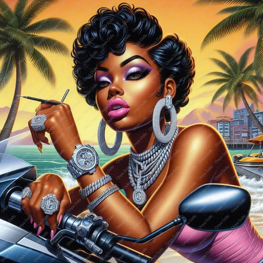 Baddie Boop with her Jet Ski classy, african american woman, Black Betty Boop, afro boop, tumbler wrap png, sublimation, High-resolution png