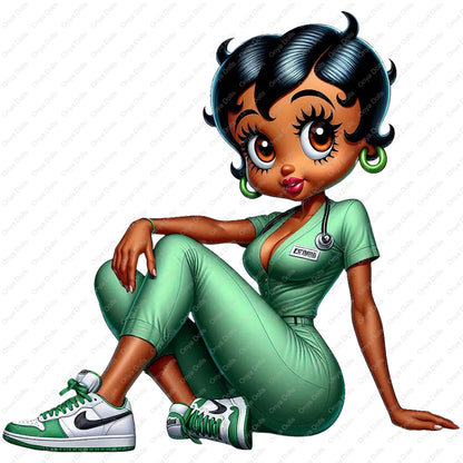 Nurse Betty Boop, medical nurse, LPN, CNA, african american woman, melanin, afro boop, sublimation, High-quality png