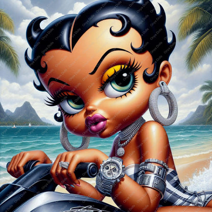 Baddie Boop with her Jet Ski classy, african american woman, melanin, afro boop, tumbler wrap png, sublimation, High-resolution png,