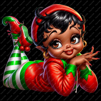 Baddie Boop, Christmas Elf, Christmas, Gnome, melanin woman, santas helper, planner png, tumbler wrap png, sublimation, High-resolution png