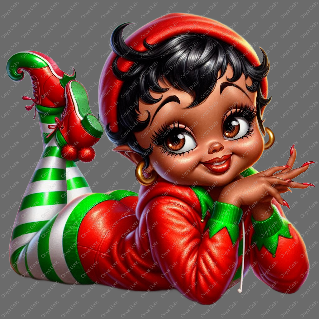 Baddie Boop, Christmas Elf, Christmas, Gnome, melanin woman, santas helper, planner png, tumbler wrap png, sublimation, High-resolution png