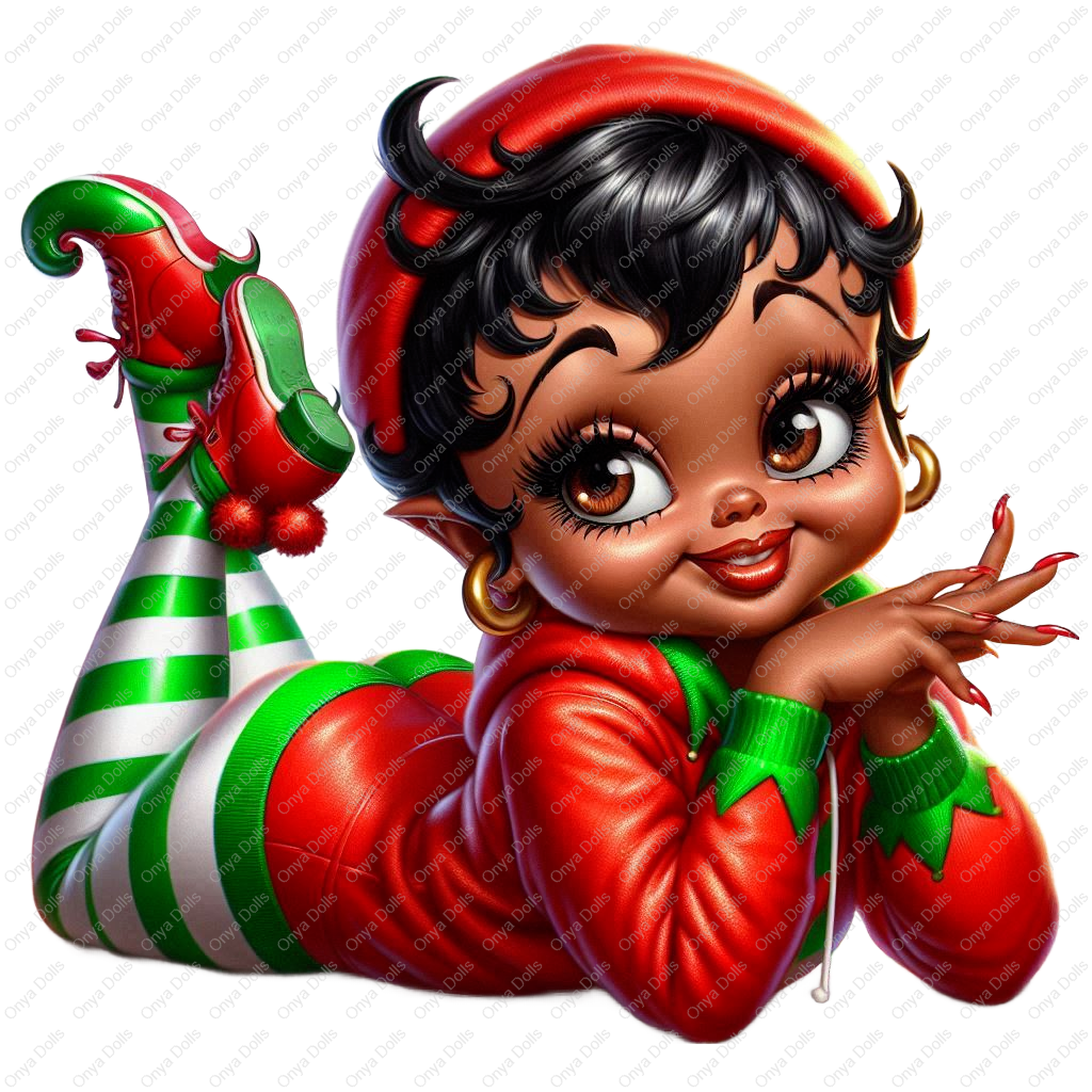 Baddie Boop, Christmas Elf, Christmas, Gnome, melanin woman, santas helper, planner png, tumbler wrap png, sublimation, High-resolution png